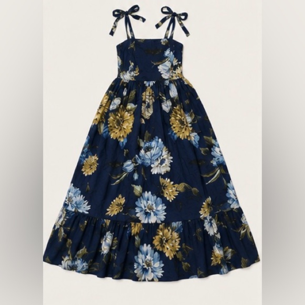 Rachel Zoe Floral Tie Strap Maxi Dress Women’s XS Navy Blue Cottagecore - Picture 8 of 8